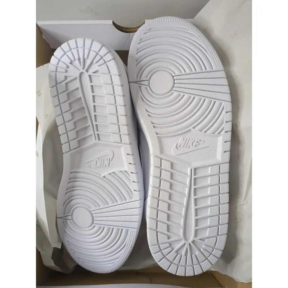 Nike WOMEN Air Jordan 1 Mid Triple White Women White Leather‎ Size 10.5